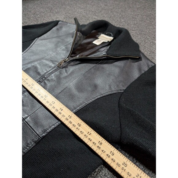 Coldwater Creek Jacket Women's M Black Leather Wool Ribbed Full Zip Pockets - Picture 6 of 7